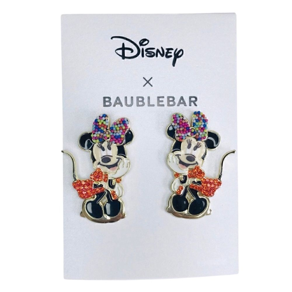 New! Disney x Baublebar Minnie Mouse Gold Tone Rhinestone Rainbow Dots Earrings